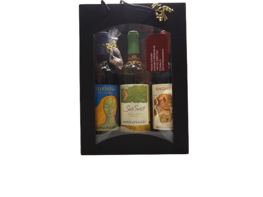 GESCHENK  DONNAFUGATA (1 Rotwein, 2 Weißwein, Pralinen)